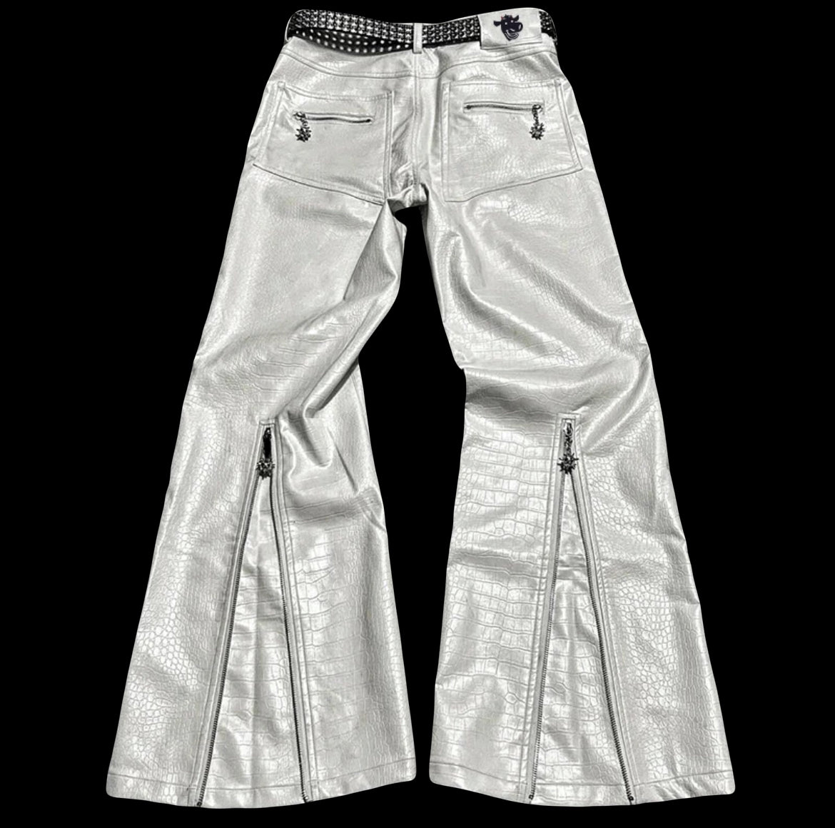 WHITE LEATHER FLARED JEANS