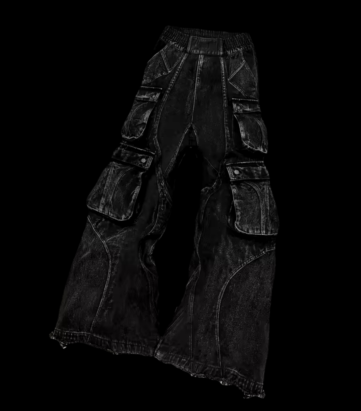 BLACK CARGO FLARED JEANS